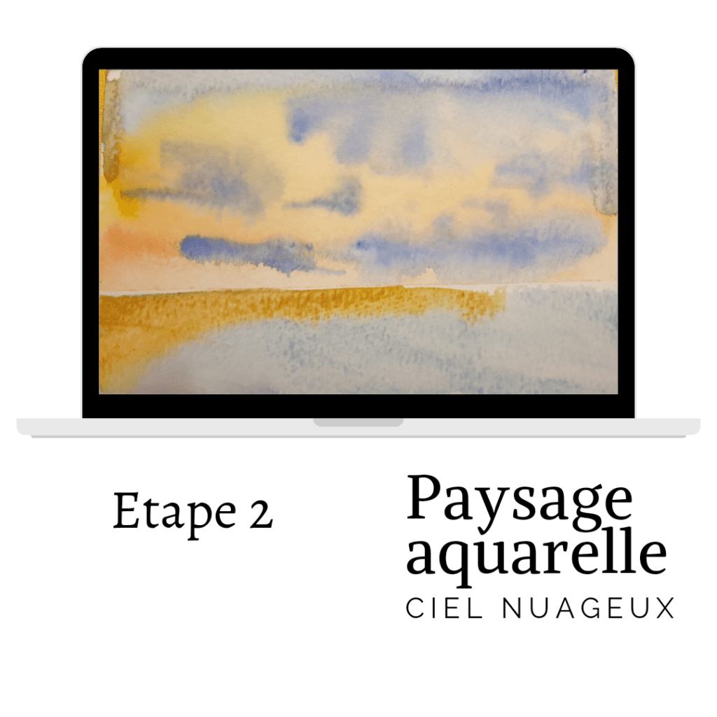 Aquarelle ciel nuageux et mer