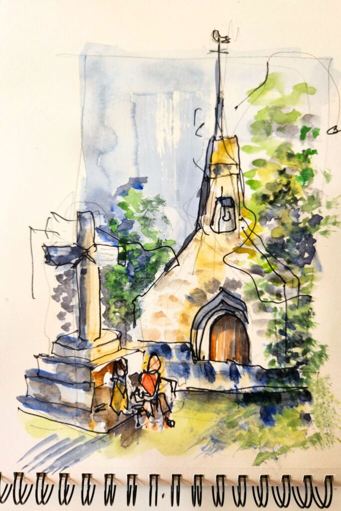 Dessin d’architecture à l’aquarelle | Ancienne chapelle en Bretagne