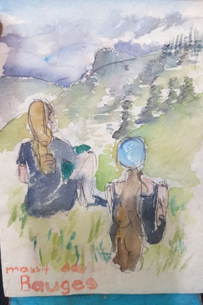 Aquarelle facile- croquis du massif des Bauges dans les Alpes