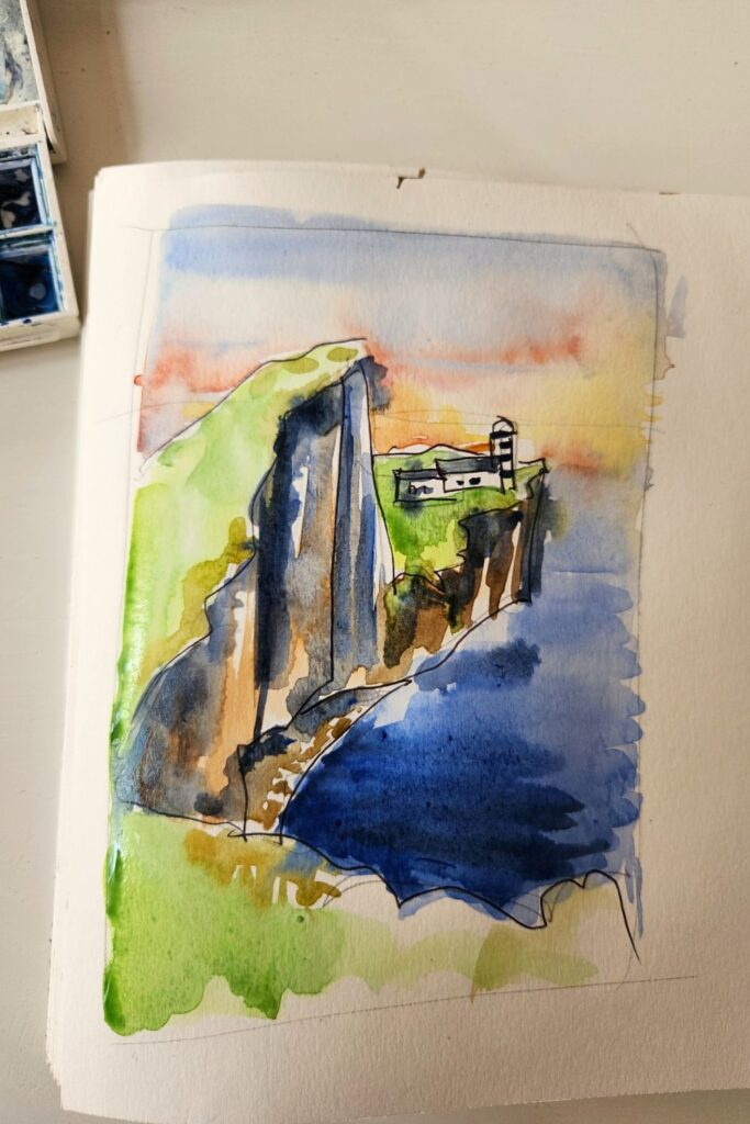 aquarelle bord de mer phare