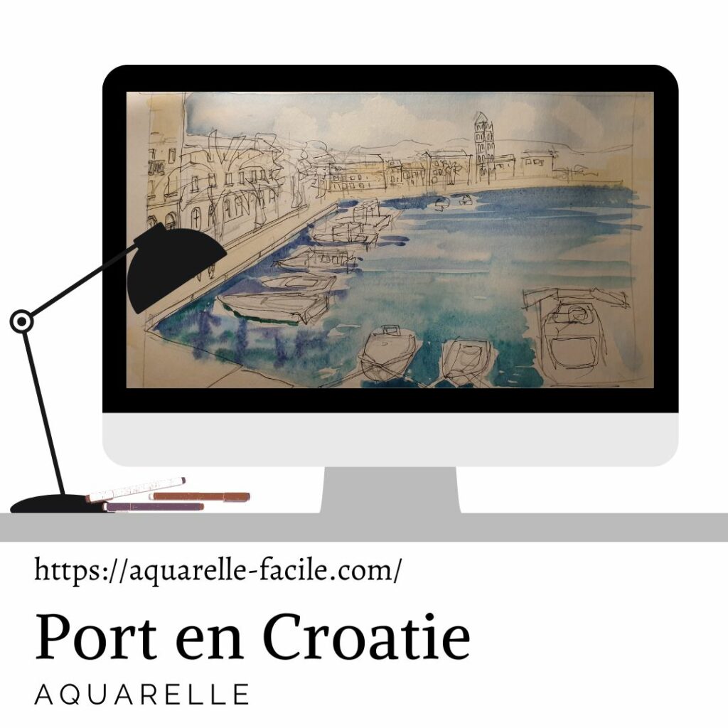 aquarelle port en Croatie, Split