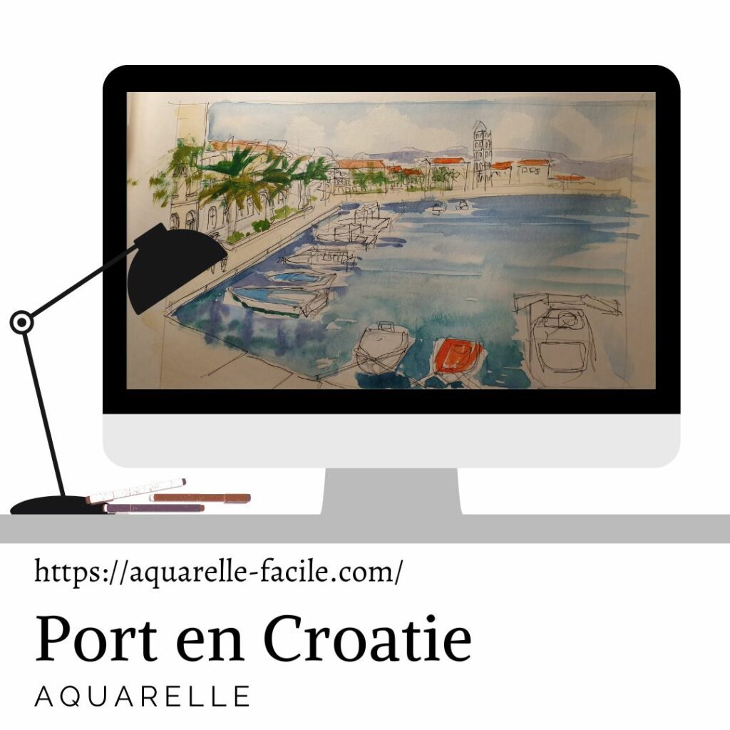 aquarelle port en Croatie, Split