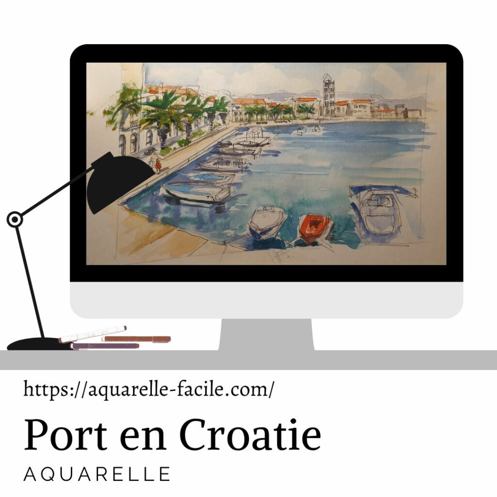 aquarelle port en Croatie, Split