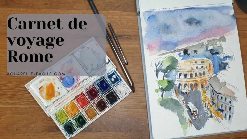 Aquarelle facile de mon carnet de voyage de Rome : le Colisée de nuit