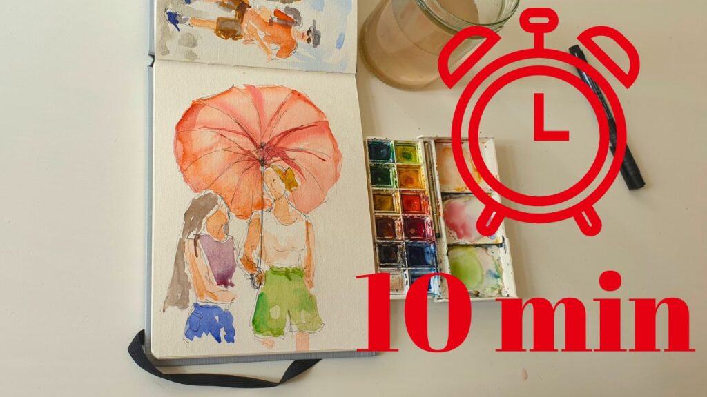 Aquarelle facile : peindre 2 personnages avec un parapluie en moins de 10 minutes