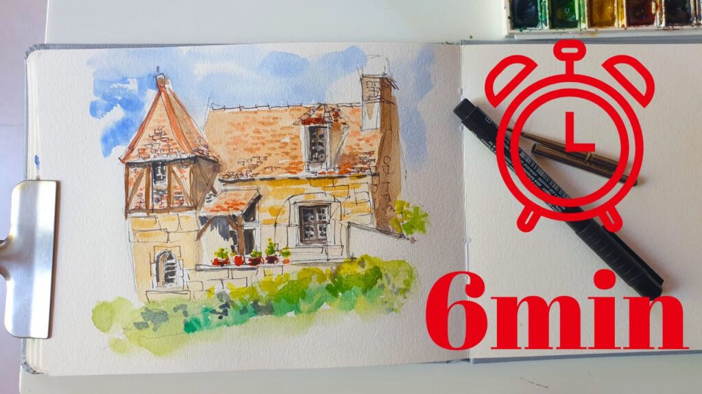 croquis aquarelle vieille maison