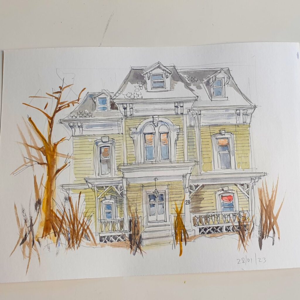 portrait aquarelle maison