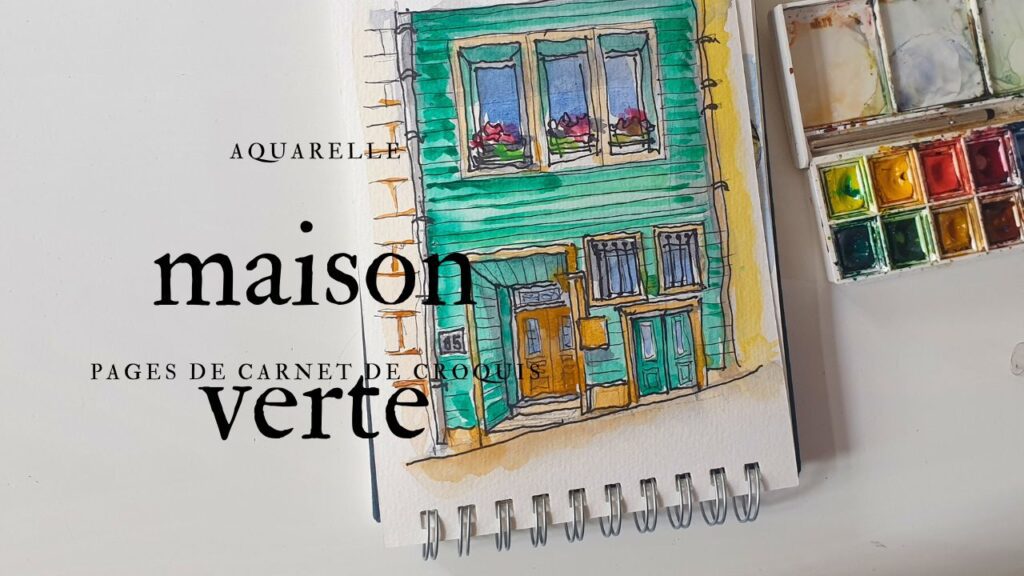 aquarelle facile façade de maison en vert