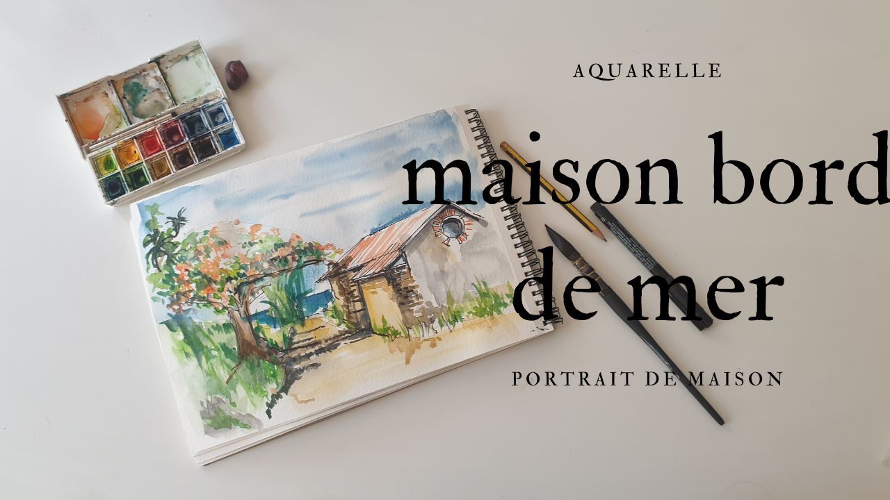 portrait aquarelle maison bord de mer