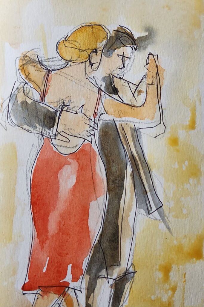 Aquarelle moderne - un couple de danseurs