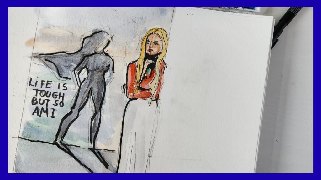 Croquis aquarelle d’une femme indépendante – personnage expressif pas à pas