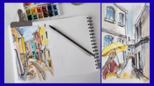 Croquis urbain à l’aquarelle : deux rues de la vieille ville pas à pas