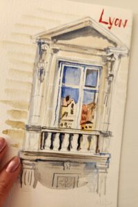 aquarelle dessin architecture lyon 6 immeuble haussemannien détail fenetre