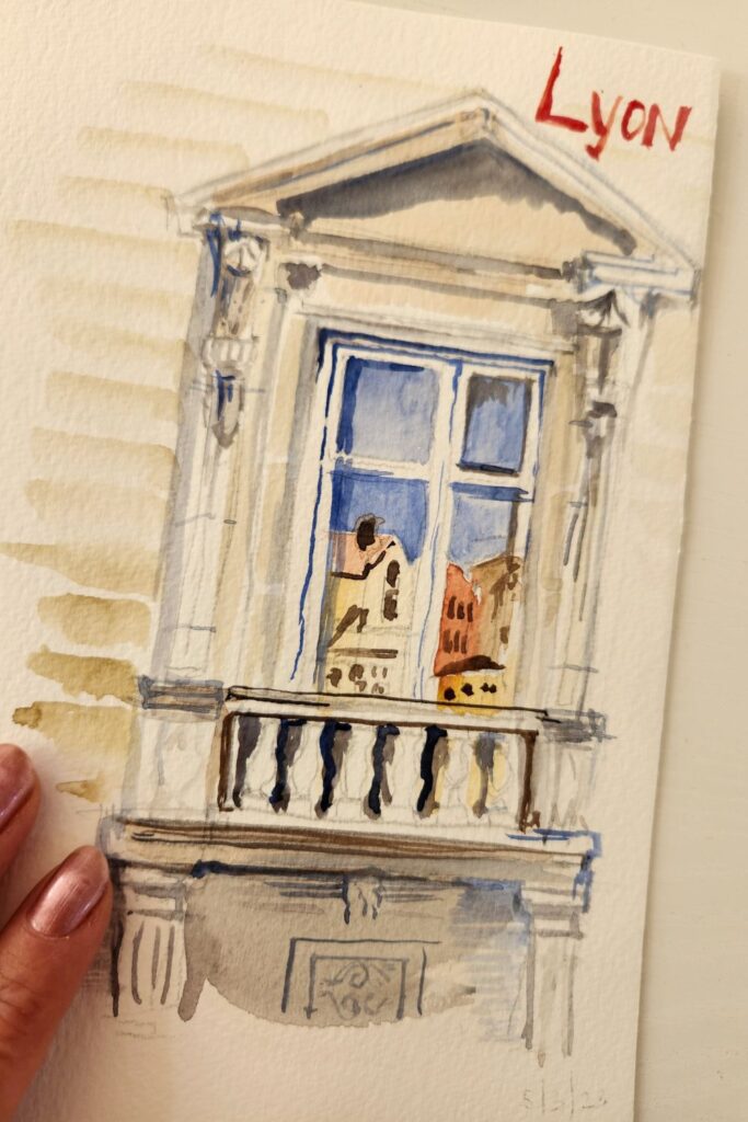 aquarelle dessin architecture lyon 6 immeuble haussemannien détail fenetre