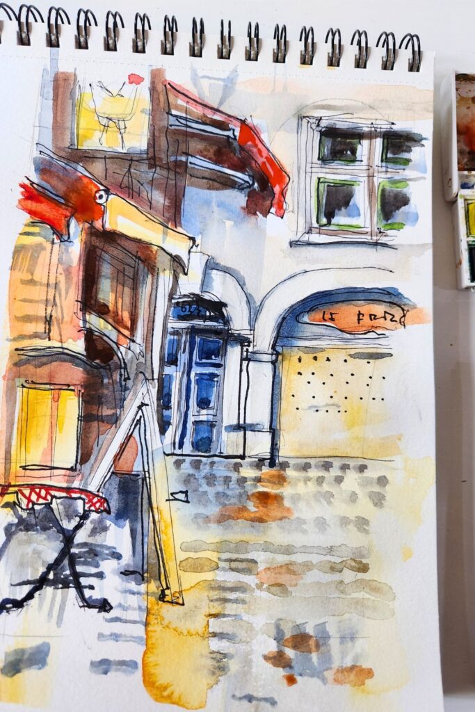 aquarelle facile croquis de vitrine de magasin