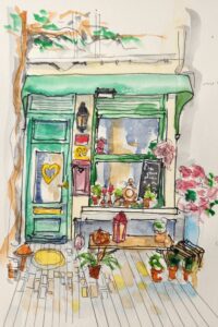 aquarelle facile croquis de vitrine de magasin