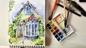 aquarelle facile maison hantée