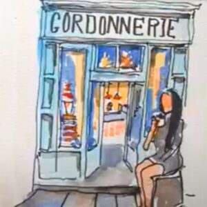 aquarelle vitrine cordonnerie