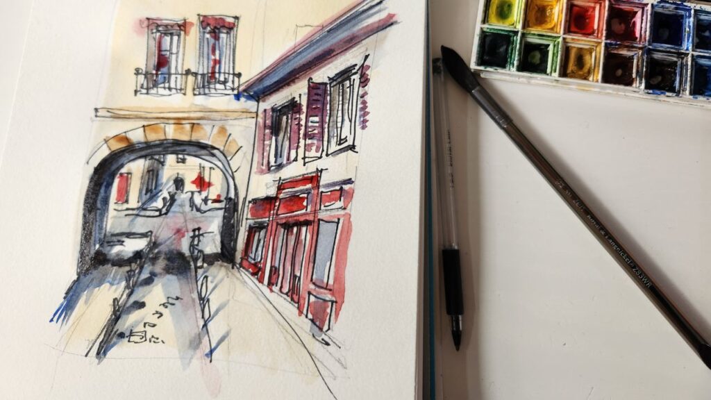 Croquis urbain à l’aquarelle | Vue de la Presqu’île à Lyon (pas à pas)
