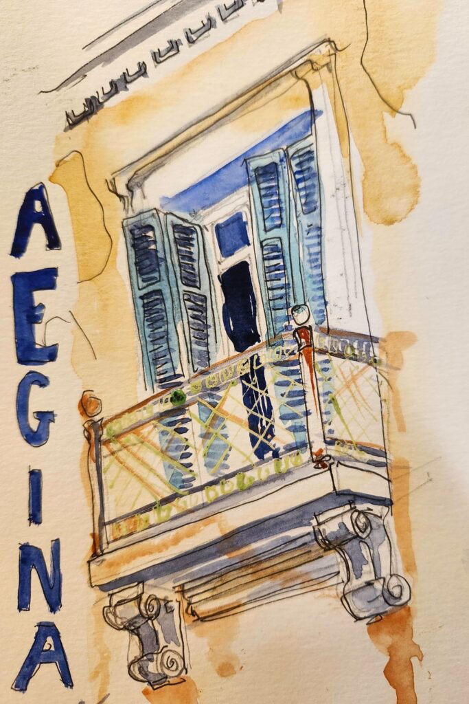 dessin  de balcon  encre et aquarelle