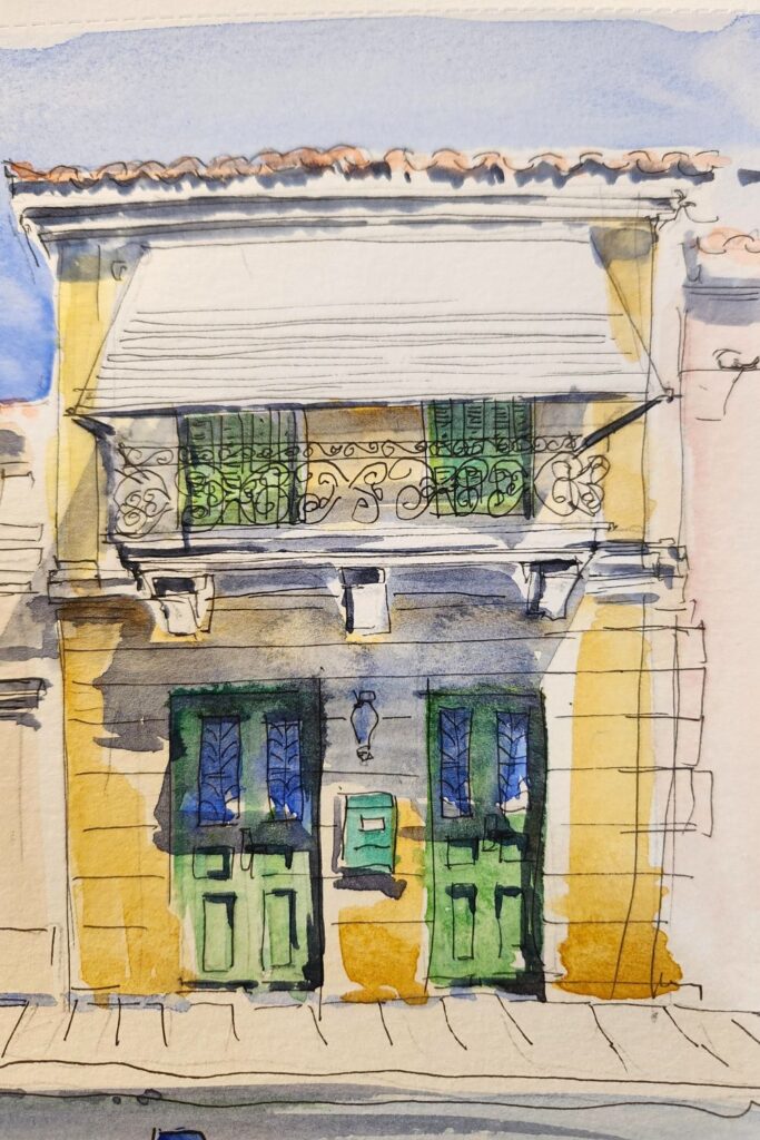 dessin  de balcon  encre et aquarelle