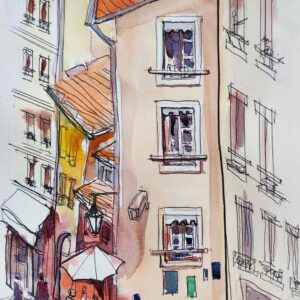 AQUARELLE croquis urbain lyon montee de la grande cote
