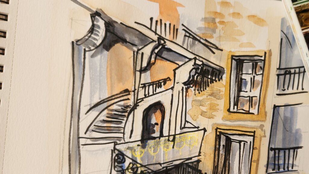 Croquis urbain à Lyon : dessiner une traboule à l’aquarelle et au feutre